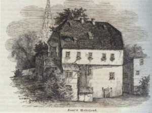 Kant's house. Unknown artist. Wood engraving. Continuous fed. Koenigsberg museum.